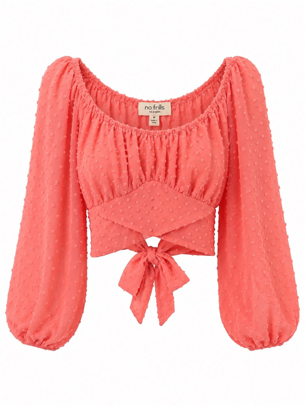 No Frills Los Angeles Coral Swiss Dot Tie-Back Crop Blouse Size M
